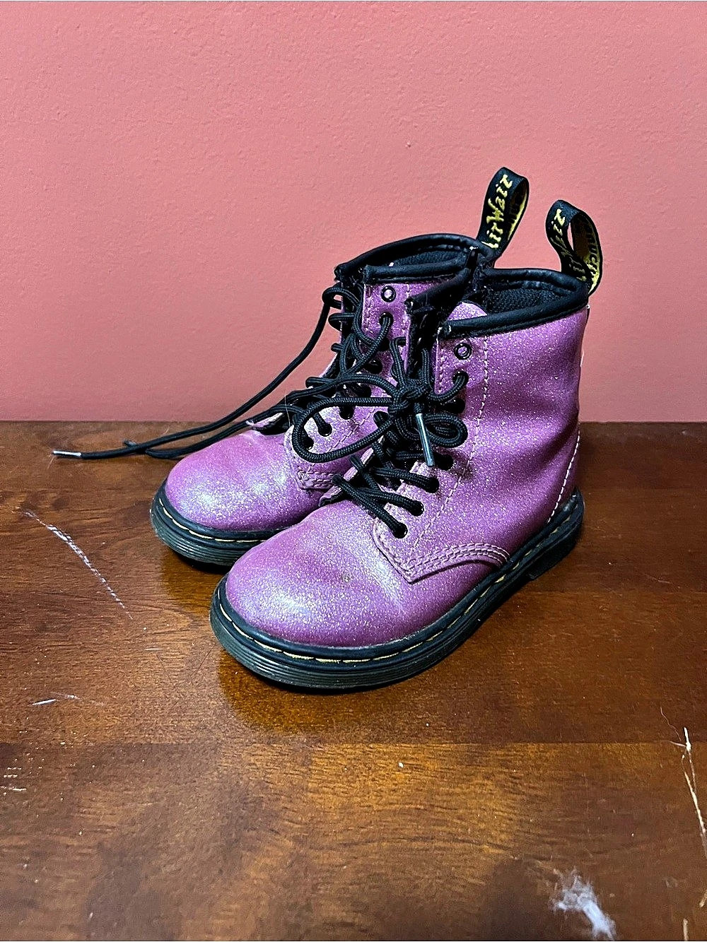 Dr. Martens Toddler 1460 Glitter Lace Up Boots Combat Boots Purple US 9
